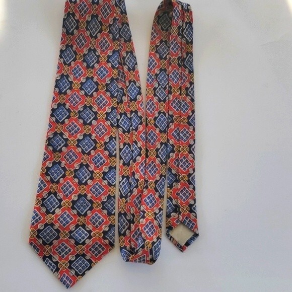 FUMAGALLI'S FOR BERGDORF GOODMAN MEN'S SILK GEOMETRIC TIE RED BLUE - Picture 4 of 7